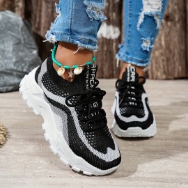 Sandálias esportivas casuais femininas, tecido de malha respirável, design em bloco de cores, sola antiderrapante EVA, tênis e sapatos de corrida com cadarço baixo, confortáveis e leves para uso ao ar livre, sapatilhas fashion, adequadas para todas as est