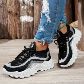 Sandálias esportivas casuais femininas, tecido de malha respirável, design em bloco de cores, sola antiderrapante EVA, tênis e sapatos de corrida com cadarço baixo, confortáveis e leves para uso ao ar livre, sapatilhas fashion, adequadas para todas as est