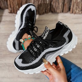 Sandálias esportivas casuais femininas, tecido de malha respirável, design em bloco de cores, sola antiderrapante EVA, tênis e sapatos de corrida com cadarço baixo, confortáveis e leves para uso ao ar livre, sapatilhas fashion, adequadas para todas as est