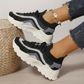 Sandálias esportivas casuais femininas, tecido de malha respirável, design em bloco de cores, sola antiderrapante EVA, tênis e sapatos de corrida com cadarço baixo, confortáveis e leves para uso ao ar livre, sapatilhas fashion, adequadas para todas as est