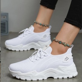 Sapatos desportivos casuais brancos para senhora, elegantes e respiráveis - Sapatos desportivos de malha leve e confortáveis, sapatos de corrida de cano baixo, sapatos de sola macia adequados para usar em todas as estações.