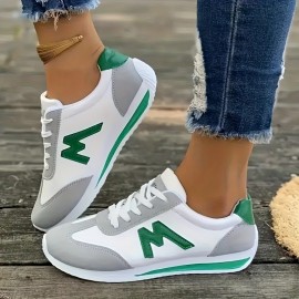 Sapatos de desporto vintage para senhora - Sapatos leves de cano baixo com atacadores, com design acolchoado, parte superior de cobertura sintética e sola de EVA, conforto para todas as estações para uso casual e formal, sapatos de desporto para senhora, 