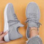 Sneakers Femininos de Cano Baixo com Cadarço | Tecido de Malha Respirável | Leves e Confortáveis para Todas as Estações | Sola de Borracha Durável | Design Elegante Cinza Sem Cadarço com Palmilha EVA | Ideais para Corrida e Uso Casual
