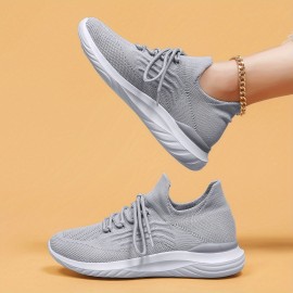 Sneakers Femininos de Cano Baixo com Cadarço | Tecido de Malha Respirável | Leves e Confortáveis para Todas as Estações | Sola de Borracha Durável | Design Elegante Cinza Sem Cadarço com Palmilha EVA | Ideais para Corrida e Uso Casual