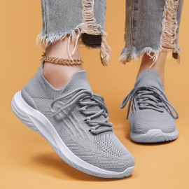 Sneakers Femininos de Cano Baixo com Cadarço | Tecido de Malha Respirável | Leves e Confortáveis para Todas as Estações | Sola de Borracha Durável | Design Elegante Cinza Sem Cadarço com Palmilha EVA | Ideais para Corrida e Uso Casual