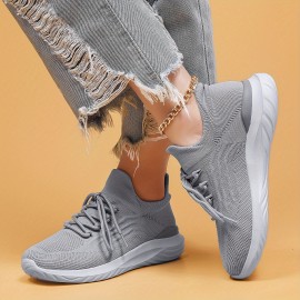 Sneakers Femininos de Cano Baixo com Cadarço | Tecido de Malha Respirável | Leves e Confortáveis para Todas as Estações | Sola de Borracha Durável | Design Elegante Cinza Sem Cadarço com Palmilha EVA | Ideais para Corrida e Uso Casual