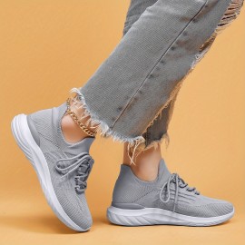 Sneakers Femininos de Cano Baixo com Cadarço | Tecido de Malha Respirável | Leves e Confortáveis para Todas as Estações | Sola de Borracha Durável | Design Elegante Cinza Sem Cadarço com Palmilha EVA | Ideais para Corrida e Uso Casual