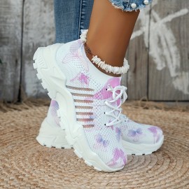 Tenis Femininos Antiderrapantes - Sapatilhas Leves para Academia com Palmilha EVA Acolchoada, Design de Cano Baixo e Cadarço, Solado de Borracha Antiderrapante - Sapatos para Corrida, Treino e Uso Diário em Todas as Estações - Cores Branco/Pastel