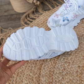 Tenis Femininos Antiderrapantes - Sapatilhas Leves para Academia com Palmilha EVA Acolchoada, Design de Cano Baixo e Cadarço, Solado de Borracha Antiderrapante - Sapatos para Corrida, Treino e Uso Diário em Todas as Estações - Cores Branco/Pastel