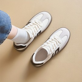 Tenis Femininos Brancos Casuais de Moda, Cano Baixo Retro, Tecido Respirável e Forro Interno Macio, Sola Leve em TPR, Antiderrapante e Duráveis para Caminhada ou Esporte - Calçado Confortável para Todas as Estações