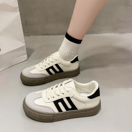 Tenis Femininos Brancos Casuais de Moda, Cano Baixo Retro, Tecido Respirável e Forro Interno Macio, Sola Leve em TPR, Antiderrapante e Duráveis para Caminhada ou Esporte - Calçado Confortável para Todas as Estações