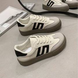 Tenis Femininos Brancos Casuais de Moda, Cano Baixo Retro, Tecido Respirável e Forro Interno Macio, Sola Leve em TPR, Antiderrapante e Duráveis para Caminhada ou Esporte - Calçado Confortável para Todas as Estações