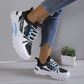Sapatilhas Casuais De Contraste De Cor Para Mulheres, Confortáveis E Com Plataforma De Fundo Macio, Leves E De Tamanho Grande