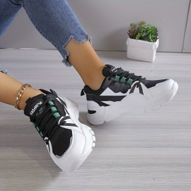 Sapatilhas Casuais De Contraste De Cor Para Mulheres, Confortáveis E Com Plataforma De Fundo Macio, Leves E De Tamanho Grande