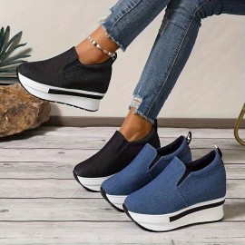 Botas Femininas de Cano Médio com Sola Grossa - Tênis Branco Casual com Fechamento em Zíper, Forro Macio e Solado de Borracha Durável para Moda Outonal