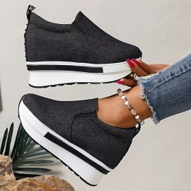 Botas Femininas de Cano Médio com Sola Grossa - Tênis Branco Casual com Fechamento em Zíper, Forro Macio e Solado de Borracha Durável para Moda Outonal