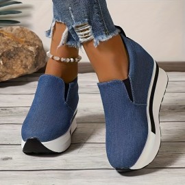 Botas Femininas de Cano Médio com Sola Grossa - Tênis Branco Casual com Fechamento em Zíper, Forro Macio e Solado de Borracha Durável para Moda Outonal