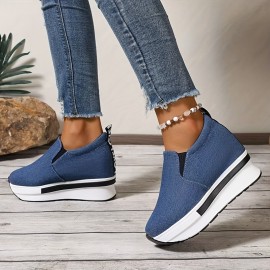Botas Femininas de Cano Médio com Sola Grossa - Tênis Branco Casual com Fechamento em Zíper, Forro Macio e Solado de Borracha Durável para Moda Outonal