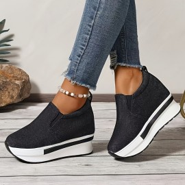 Botas Femininas de Cano Médio com Sola Grossa - Tênis Branco Casual com Fechamento em Zíper, Forro Macio e Solado de Borracha Durável para Moda Outonal