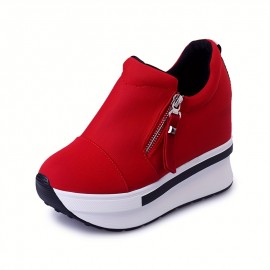 Botas Femininas de Cano Médio com Sola Grossa - Tênis Branco Casual com Fechamento em Zíper, Forro Macio e Solado de Borracha Durável para Moda Outonal