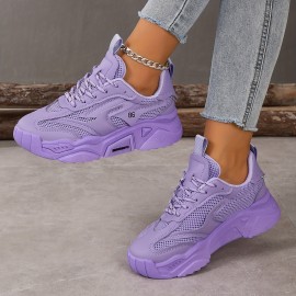 Tênis Minimalista Respirável de Sola Macia para Mulheres, Cor Sólida, Versátil, Amarração, Sapatos Diários de Cano Baixo
