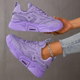 Tênis Minimalista Respirável de Sola Macia para Mulheres, Cor Sólida, Versátil, Amarração, Sapatos Diários de Cano Baixo