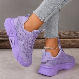 Tênis Minimalista Respirável de Sola Macia para Mulheres, Cor Sólida, Versátil, Amarração, Sapatos Diários de Cano Baixo