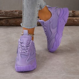 Tênis Minimalista Respirável de Sola Macia para Mulheres, Cor Sólida, Versátil, Amarração, Sapatos Diários de Cano Baixo
