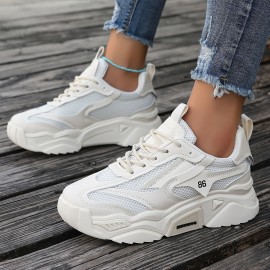 Tênis Minimalista Respirável de Sola Macia para Mulheres, Cor Sólida, Versátil, Amarração, Sapatos Diários de Cano Baixo
