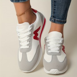 Tenis Casual Leves Femininos, Branco com Detalhes em Preto, Vermelho, Amarelo e Azul Marinho, Sola EVA, Design de Cano Baixo, Adequado para Todas as Estações