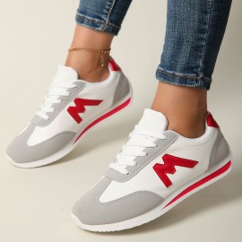 Tenis Casual Leves Femininos, Branco com Detalhes em Preto, Vermelho, Amarelo e Azul Marinho, Sola EVA, Design de Cano Baixo, Adequado para Todas as Estações