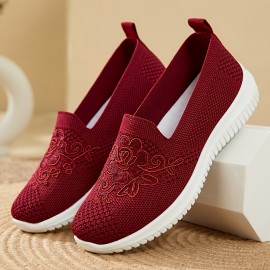Sapatilhas casuais femininas exquisitas com bordado - Leves e confortáveis com parte superior em tecido respirável, adequadas para corrida ao ar livre, deslocações e uso diário em todas as estações