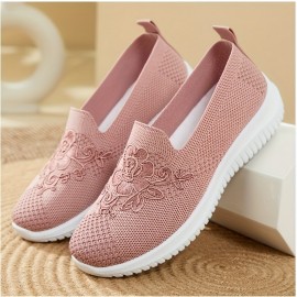 Sapatilhas casuais femininas exquisitas com bordado - Leves e confortáveis com parte superior em tecido respirável, adequadas para corrida ao ar livre, deslocações e uso diário em todas as estações