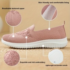 Sapatilhas casuais femininas exquisitas com bordado - Leves e confortáveis com parte superior em tecido respirável, adequadas para corrida ao ar livre, deslocações e uso diário em todas as estações