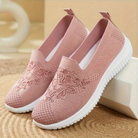 Sapatilhas casuais femininas exquisitas com bordado - Leves e confortáveis com parte superior em tecido respirável, adequadas para corrida ao ar livre, deslocações e uso diário em todas as estações