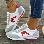 Tênis Leves e Casuais para Mulheres, Brancos com Detalhes Pretos, Vermelhos, Amarelos, Verdes e Azuis Marinho, Sola em EVA, Tênis de Corrida com Cadarço, Design Baixo, Adequado para Todas as Estações