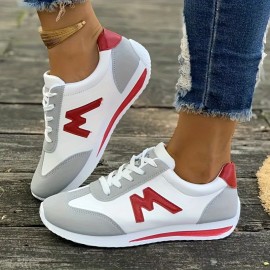 Tênis Leves e Casuais para Mulheres, Brancos com Detalhes Pretos, Vermelhos, Amarelos, Verdes e Azuis Marinho, Sola em EVA, Tênis de Corrida com Cadarço, Design Baixo, Adequado para Todas as Estações