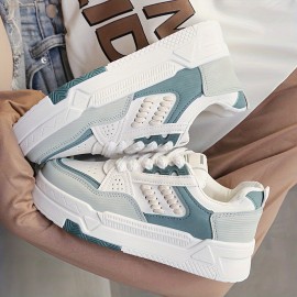Tenis Casuais Brancos Femininos com Sola EVA Espessa Acolchoada, Capa de PU Resistente ao Desgaste & Malha Respirável - Design de Cadarço e Bico Redondo, 3 Opções de Cor para Conforto em Todas as Estações, Calçado Esportivo, Tênis Estilosos, Ajuste Seguro