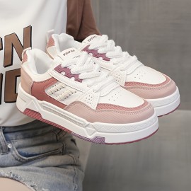 Tenis Casuais Brancos Femininos com Sola EVA Espessa Acolchoada, Capa de PU Resistente ao Desgaste & Malha Respirável - Design de Cadarço e Bico Redondo, 3 Opções de Cor para Conforto em Todas as Estações, Calçado Esportivo, Tênis Estilosos, Ajuste Seguro