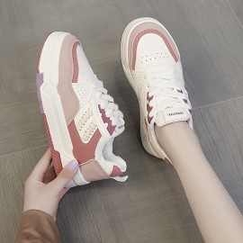 Tenis Casuais Brancos Femininos com Sola EVA Espessa Acolchoada, Capa de PU Resistente ao Desgaste & Malha Respirável - Design de Cadarço e Bico Redondo, 3 Opções de Cor para Conforto em Todas as Estações, Calçado Esportivo, Tênis Estilosos, Ajuste Seguro