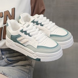 Tenis Casuais Brancos Femininos com Sola EVA Espessa Acolchoada, Capa de PU Resistente ao Desgaste & Malha Respirável - Design de Cadarço e Bico Redondo, 3 Opções de Cor para Conforto em Todas as Estações, Calçado Esportivo, Tênis Estilosos, Ajuste Seguro