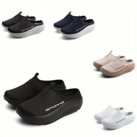 Tênis Femininos de Malha Respirável Sem Cadarço - Sola Confortável em EVA, Sapatos Casuais Baixos para Todas as Estações, Bege com Estampa 