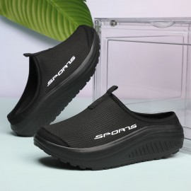 Tênis Femininos de Malha Respirável Sem Cadarço - Sola Confortável em EVA, Sapatos Casuais Baixos para Todas as Estações, Bege com Estampa 