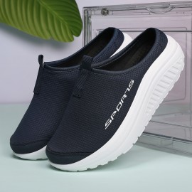 Tênis Femininos de Malha Respirável Sem Cadarço - Sola Confortável em EVA, Sapatos Casuais Baixos para Todas as Estações, Bege com Estampa 