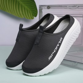 Tênis Femininos de Malha Respirável Sem Cadarço - Sola Confortável em EVA, Sapatos Casuais Baixos para Todas as Estações, Bege com Estampa 