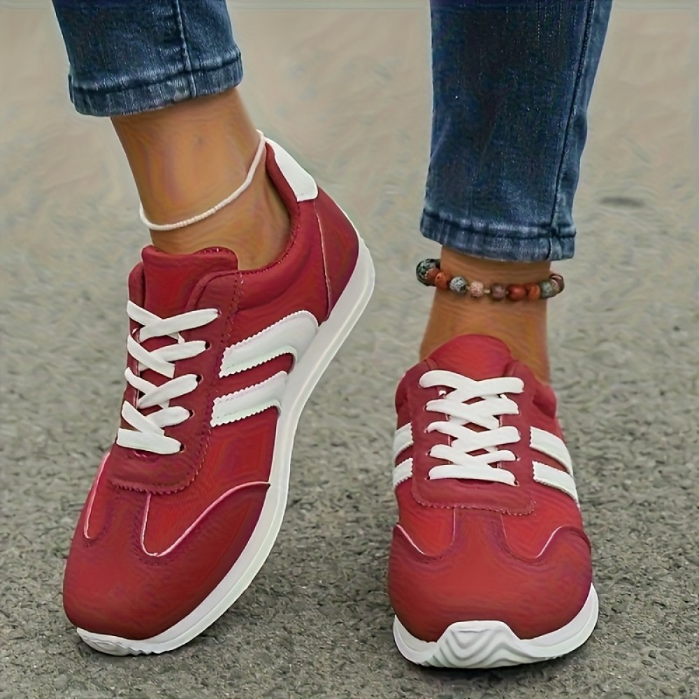 Tenis Casuais Femininos Elegantes e Confortáveis, Tenis Listrados Antiderrapantes com Cadarço Leve e Sola Macia para Todas as Estações, Adequados para Viagens e Lazer em Férias, Tênis Casuais da Moda Masculina e Feminina