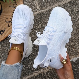 Tenis de Corrida Respiráveis para Mulheres - Sapatilhas Leves de Cano Baixo com Solado Macio em PVC Acolchoado, Conforto para Todas as Estações para Ginásio, Caminhada e Uso Diário - Branco, Sapatos Esportivos, Design Elegante, Palmilha Confortável