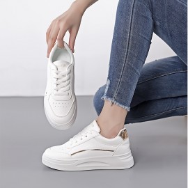 Sneakers Femininos da Moda - Cano Baixo Casual com Cadarço e Forro de Tecido Macio, Sola TPR Antiderrapante, Sapatos Versáteis para Todas as Estações