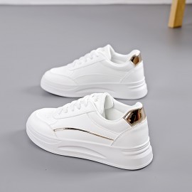 Sneakers Femininos da Moda - Cano Baixo Casual com Cadarço e Forro de Tecido Macio, Sola TPR Antiderrapante, Sapatos Versáteis para Todas as Estações
