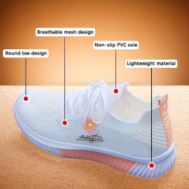 Vroue Se Tênis Leves e Respiráveis - Sapatilhas Esportivas Brancas com Bordado Floral Rosa, Solado Antiderrapante em PVC, Forro Macio para Conforto o Dia Todo, Design de Cadarço Baixo para Looks Casuais e Atividades ao Ar Livre